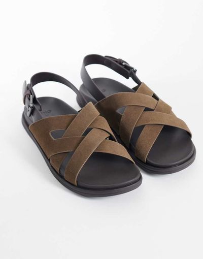 Mango Mango real leather cross strap sandals in brown