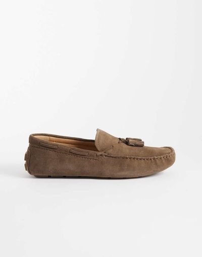 Mango Mango real suede driver shoes in tan-Brown