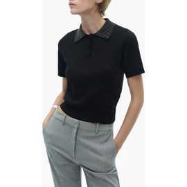 MANGO MANGO Rhinestone Collar Knit Polo Shirt