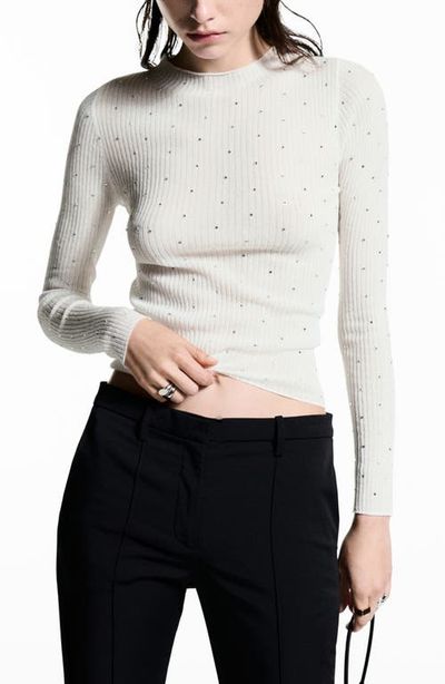 MANGO MANGO Rhinestone Detail Rib Sweater