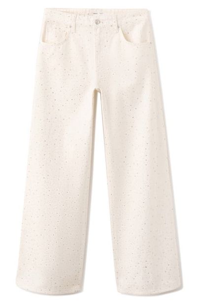 MANGO MANGO Rhinestone Embellished Wide Leg Jeans