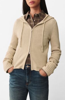MANGO MANGO Rib Zip Sweater Hoodie