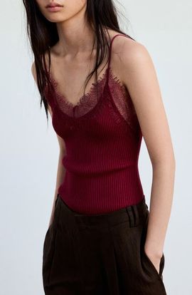 MANGO MANGO Ribbed Lace Detail Camisole