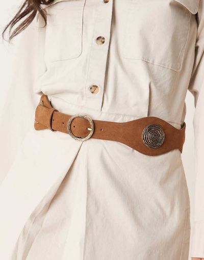 Mango Mango rose emblem leather belt in brown