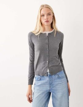 Mango Mango round neck cardigan in gray