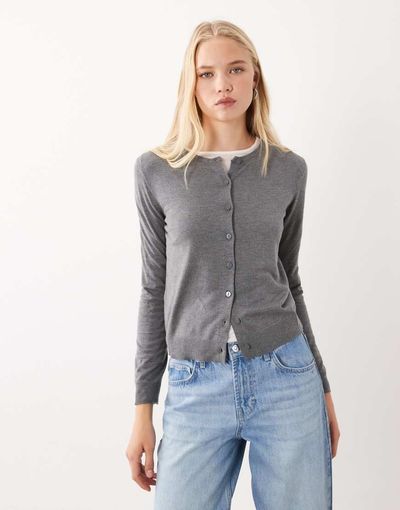 Mango Mango round neck cardigan in gray