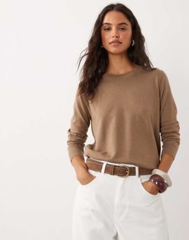 Mango Mango round neck lightweight sweater in light brown