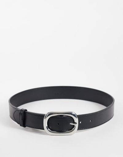 Mango Mango rounded buckle belt in belt-Black