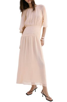 MANGO MANGO Ruched Chiffon Midi Dress