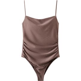 MANGO MANGO Ruched Rhinestone One-Piece Swimsuit