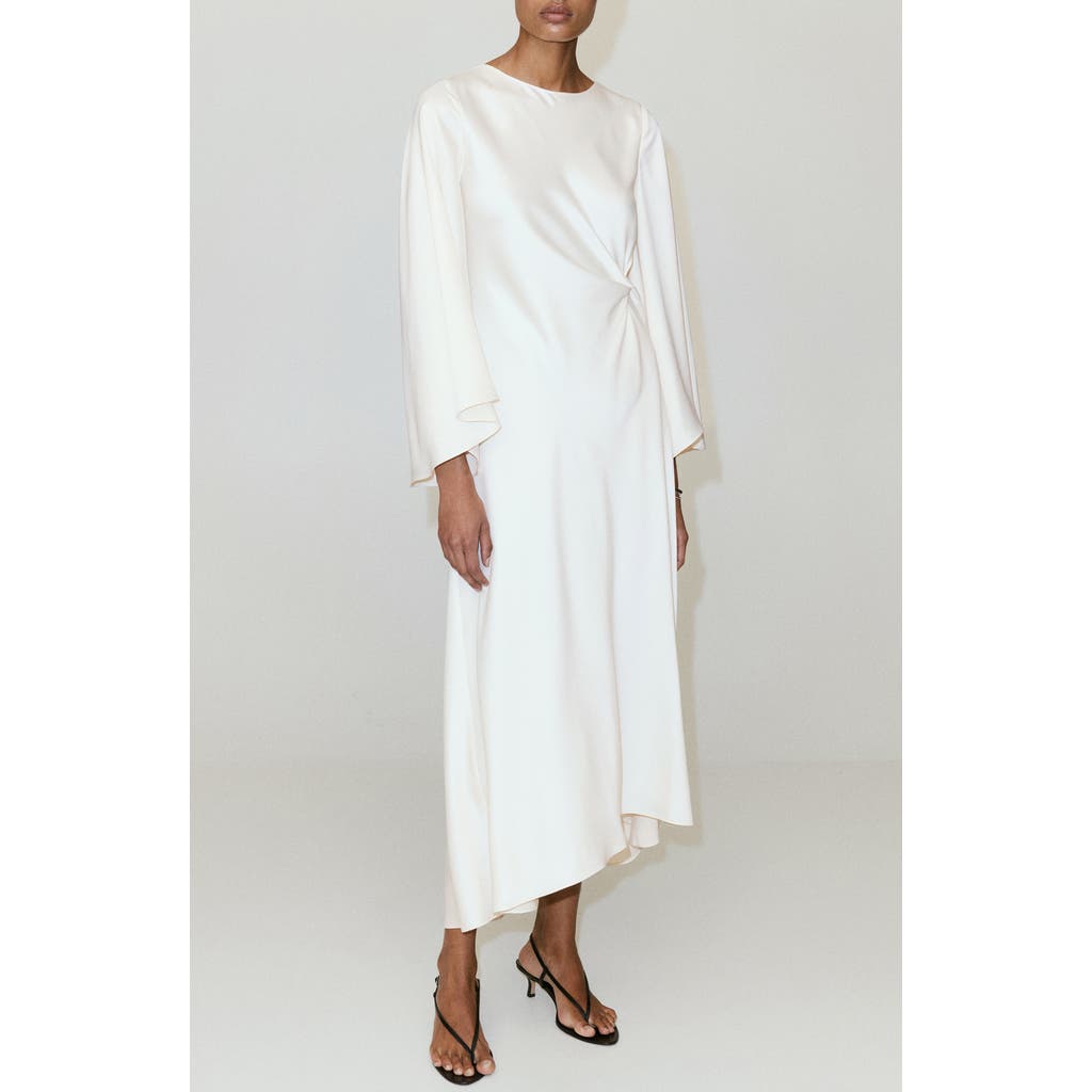 MANGO MANGO Ruched Satin Midi Dress