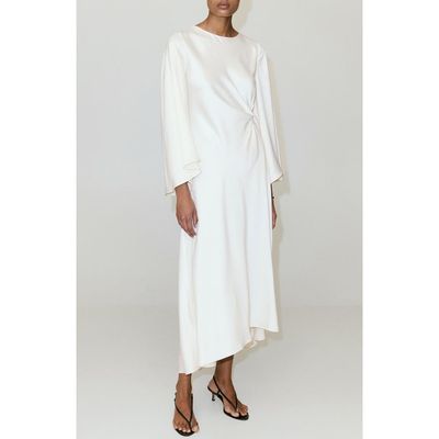 MANGO MANGO Ruched Satin Midi Dress