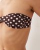Mango Mango ruched tie back polka dot bandau bikini top in brown - 3