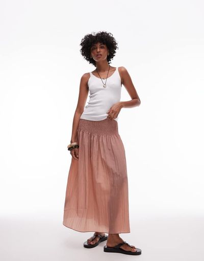 Mango Mango ruched top boho skirt in light pink