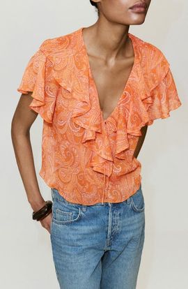 MANGO MANGO Ruffled Printed Top