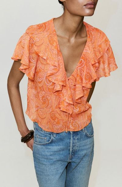 MANGO MANGO Ruffled Printed Top