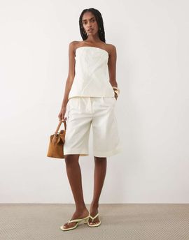 Mango Mango Sansa tailored bermuda shorts in cream - part of a set-Neutral