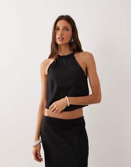 Mango Mango Santori linen mix cami top in black - part of a set