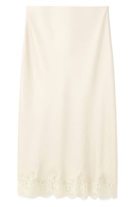 MANGO MANGO Satin & Lace Midi Skirt