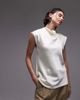 Mango Mango satin drape neck cap sleeve top in ivory-White - 1