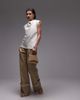 Mango Mango satin drape neck cap sleeve top in ivory-White - 2
