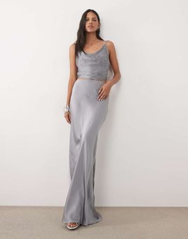 Mango Mango satin maxi skirt in silver - part of a set