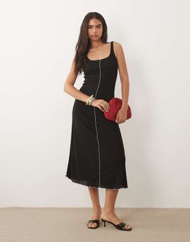 Mango Mango seam detailing scoop neck midi dress in black