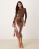 Mango Mango sequin midi skirt in brown - 1