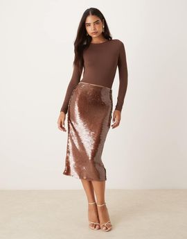 Mango Mango sequin midi skirt in brown