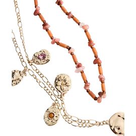 MANGO MANGO Set of 2 Medallion & Semi-Precious Stone Necklaces