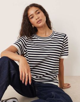 Mango Mango short sleeve knit t-shirt in stripes-Multi