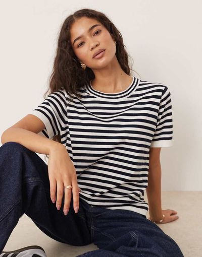 Mango Mango short sleeve knit t-shirt in stripes-Multi
