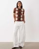 Mango Mango short sleeve knit top in brown and cream argyle print - 2