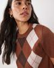 Mango Mango short sleeve knit top in brown and cream argyle print - 3