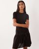 Mango Mango short sleeve tie waist mini dress in chocolate-Brown - 1