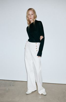 MANGO MANGO Side Button Wide Leg Jeans