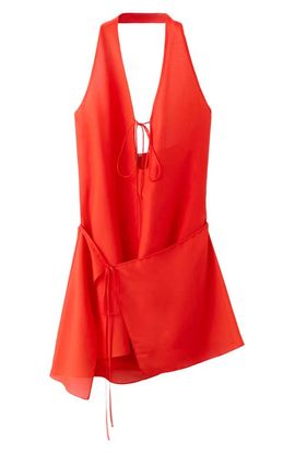 MANGO MANGO Silk Overlay Halter Minidress