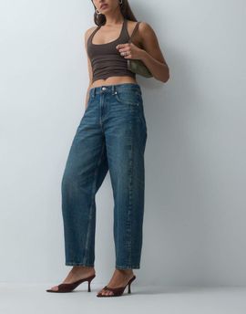 Mango Mango Simone barrel leg jean in mid blue