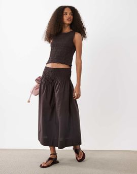 Mango Mango Siros crinkle waist maxi skirt in dark brown - part of a set