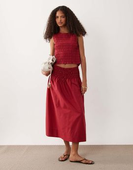 Mango Mango Siros crinkle waist maxi skirt in red - part of a set