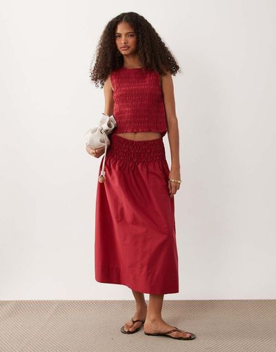 Mango Mango Siros crinkle waist maxi skirt in red - part of a set
