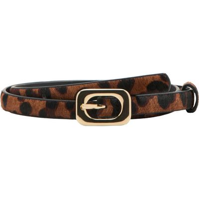 MANGO MANGO Skinny Leopard Print Genuine Calf Hair Belt