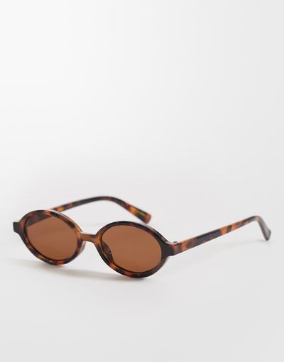 Mango Mango skinny oval sunglasses in brown tortoiseshell