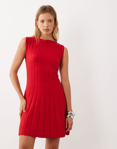 Mango Mango sleeveless knit mini dress in red