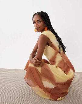 Mango Mango sleeveless maxi dress in orange watercolor print