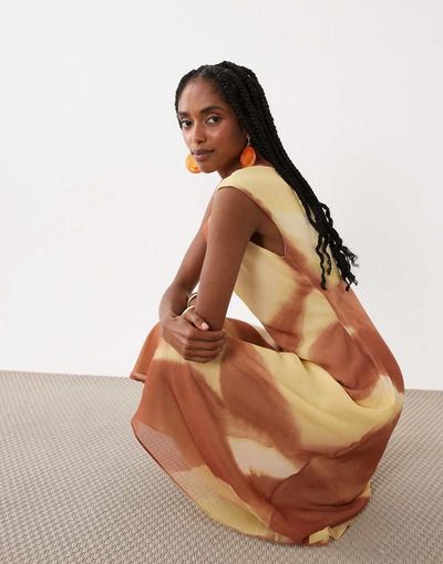 Mango Mango sleeveless maxi dress in orange watercolor print