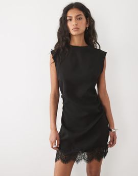 Mango Mango sleeveless mini dress with lace trim in black
