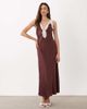 Mango Mango sleeveless satin midi dress with lace trim in rose-Red - 1