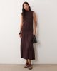 Mango Mango sleeveless shirred bodice midi dress in burgundy - 1