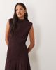 Mango Mango sleeveless shirred bodice midi dress in burgundy - 2